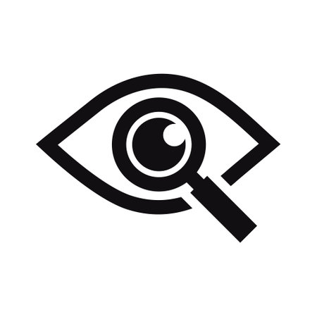 Magnifier Icon With Eyeball Outline Icon, Searcing Icon Design Elements, Magnifying Glass With Eye, Zoom Object With Microscope Tool, Explorer Icon, Investigation And Analysis Concept Design Vectorのイラスト素材