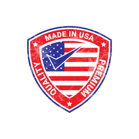Made In USA Stamp, Made In The USA Badge, Made In America, Made In The United State Emblem, Premium Quality Certifiedのイラスト素材