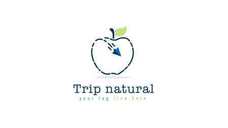 Natural travel logo, in the shape of an airplane making the shape like an appleのイラスト素材