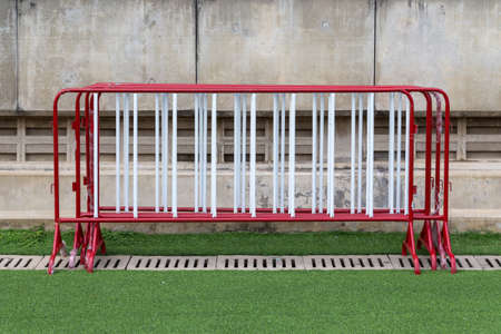 traffic steel barrier on grass floor.の写真素材