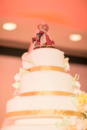 Vintage Wedding Cake.Wedding cake decorate with Cupid doll.の写真素材
