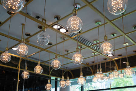 hanging ceiling sphere interior lamp light bulb.の写真素材