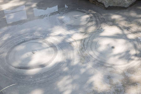 landscape view of gray mud boiling bubble hot springs at Japan.の写真素材