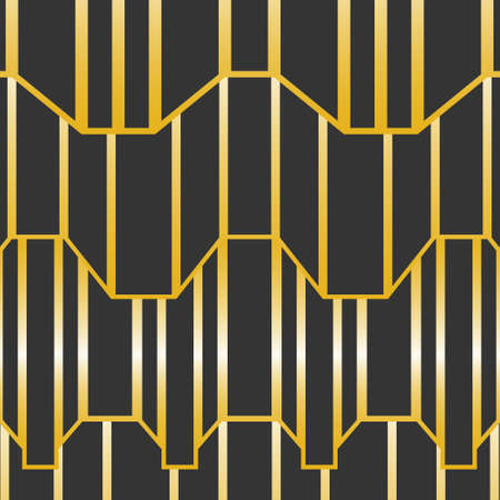 vector of abstract gold colored art deco lines pattern on black background.のイラスト素材