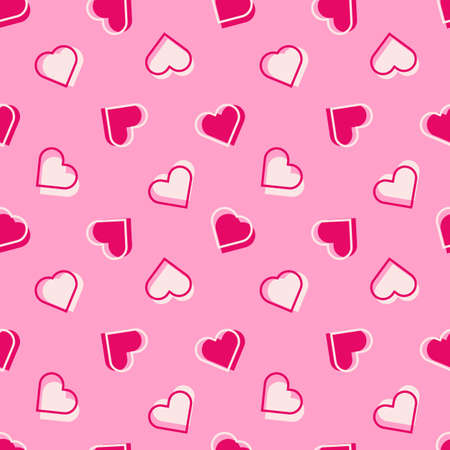 Seamless stylish pattern of red hearts on a light pink background in flat style. ready to use for cloth, textile, wrap and other.のイラスト素材