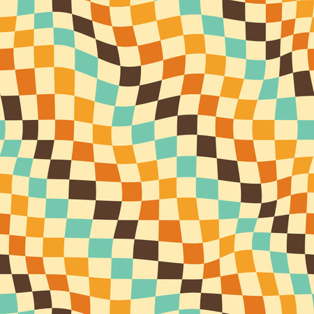 Abstract background of Psychedelic Groovy Checkerboard design in 1970s Hippie Retro style. Vector seamless pattern ready to use for cloth, textile, wrap and other.のイラスト素材