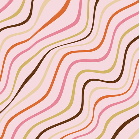 Abstract background of Psychedelic groovy Wavy Lines design in 1970s Hippie Retro style. Vector pattern ready to use for cloth, textile, wrap and other.のイラスト素材