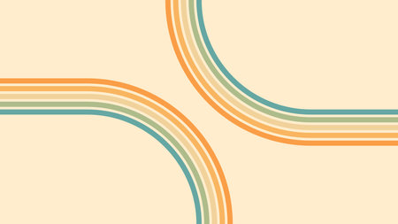 Abstract background of rainbow groovy Wavy Lines design in 1970s Hippie Retro style. Vector pattern...