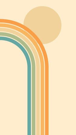 Abstract background of rainbow and sun groovy Wavy Lines design in 1970s Hippie Retro style. Vector pattern ready to use for cloth, textile, wrap and other.のイラスト素材