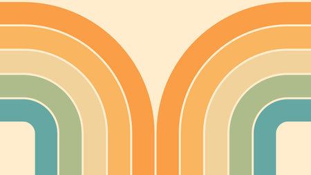 Abstract background of rainbow groovy Wavy Lines design in 1970s Hippie Retro style. Vector pattern ready to use for cloth, textile, wrap and other.のイラスト素材