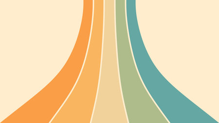 Abstract background of rainbow groovy Wavy Lines design in 1970s Hippie Retro style. Vector pattern...