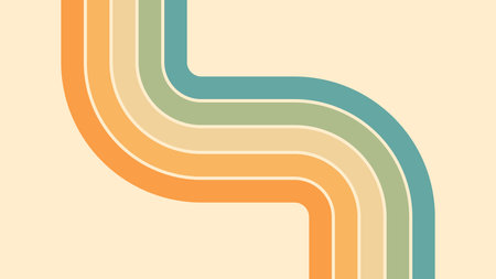 Abstract background of rainbow groovy Wavy Lines design in 1970s Hippie Retro style. Vector pattern...