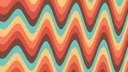 Abstract background of Psychedelic groovy Wavy Lines design in 1970s Hippie Retro style. Vector pattern ready to use for cloth, textile, wrap and other.のイラスト素材