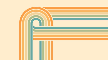 Abstract background of rainbow groovy Wavy Lines design in 1970s Hippie Retro style. Vector pattern ready to use for cloth, textile, wrap and other.のイラスト素材