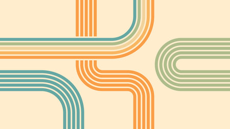 Abstract background of rainbow groovy Wavy Lines design in 1970s Hippie Retro style. Vector pattern...