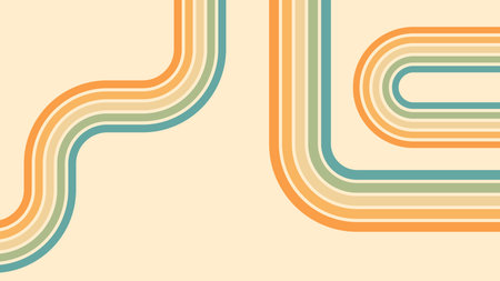 Abstract background of rainbow groovy Wavy Lines design in 1970s Hippie Retro style. Vector pattern...