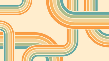 Abstract background of rainbow groovy Wavy Lines design in 1970s Hippie Retro style. Vector pattern...