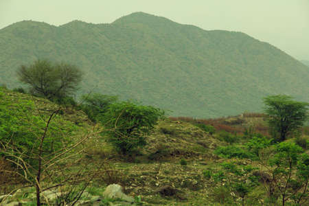 Landscape of a mountain range in the Indian state of Karnatakaの写真素材