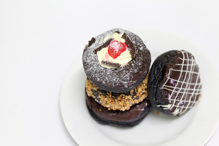 Four Charcoal Chocolate donutの写真素材