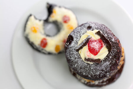 Four Charcoal Chocolate donutの写真素材