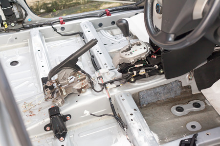 Remove car seat out for clean dust trap carpet in carの写真素材