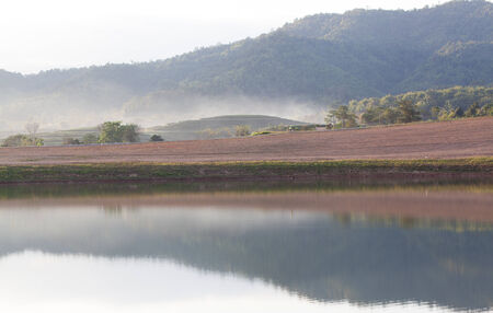 Mountain reflections Chiang Rai landscape Thailandの写真素材