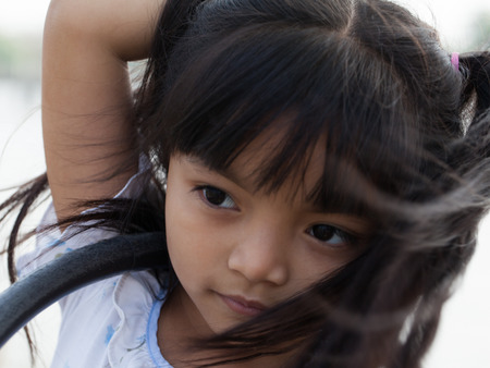 outdoor portrait of little girls exerciseの写真素材