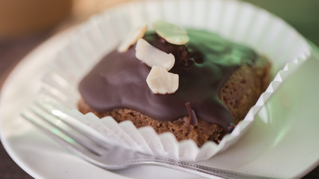 Cake chocolate brownies on wooden background