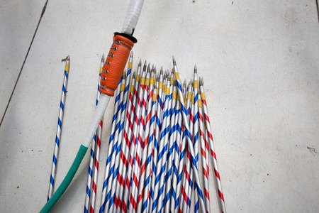 close up colorful Arrow and bowの写真素材