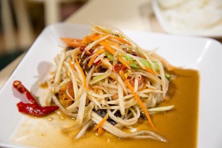 Famous Thai food, papaya salad or what we called "Somtum" in Thaiの写真素材