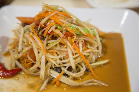 Famous Thai food, papaya salad or what we called "Somtum" in Thaiの写真素材