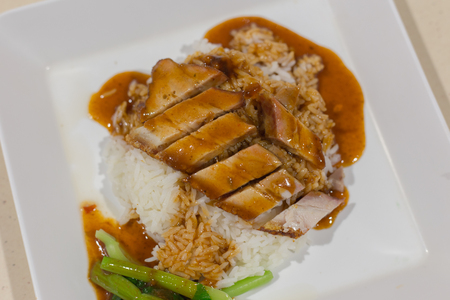 BBQ Pork and Crispy Pork with Rice. Closeup Useful as background for design-works. (Thai food)の写真素材
