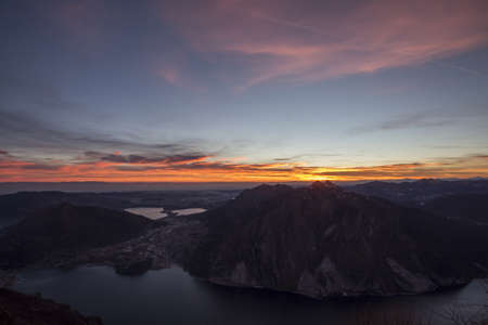 Sunset on Moregallo and lakesの写真素材