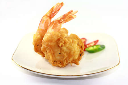 fried prawn on white plate 