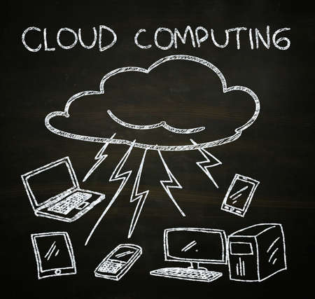 cloud computing illustration sketched with chalk on blackboard