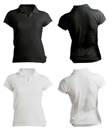 Women's Blank Black and White Polo Shirt, Front and Back Design Templateの写真素材