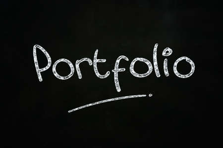 Portfolio Lettering, written with Chalk on Blackboardの写真素材