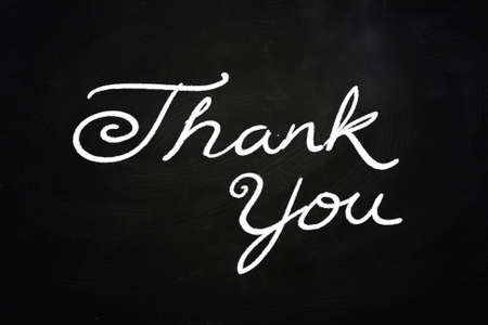 Thank You Lettering, written with Chalk on Blackboardの写真素材