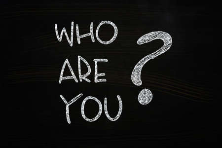 Who are You Lettering, written with Chalk on Blackboardの写真素材