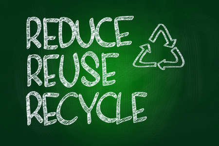 Reduce, Reuce, Recycle, written with Chalk on Blackboard