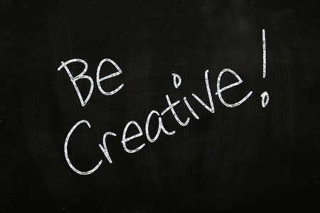 Be Creative Lettering, written with Chalk on Blackboardの写真素材