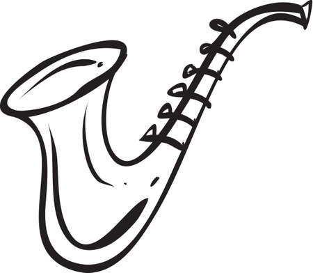 Vector illustration of saxophone in black and white doodle sketchのイラスト素材