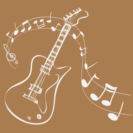 Vector illustration of Guitar Melody, simple white on brownのイラスト素材