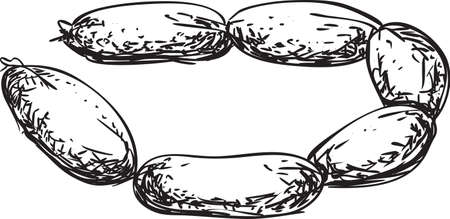 Vector illustration of sausage doodle in black and whiteのイラスト素材