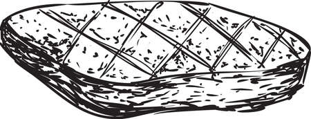 Vector illustration of cooked steak doodle in black and whiteのイラスト素材