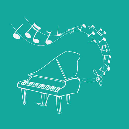 illustration of Piano Melody background, simple white on greenのイラスト素材