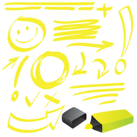  illustration of yellow highlighter doodle isolated on whiteのイラスト素材