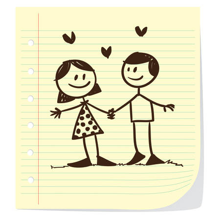 Vector illustration of boy and girl romance in doodle styleのイラスト素材