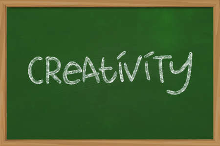 The word Creativity written with chalk on green chalkboard