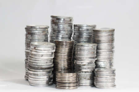 Image of Silver Coins Stack isolated over grey background